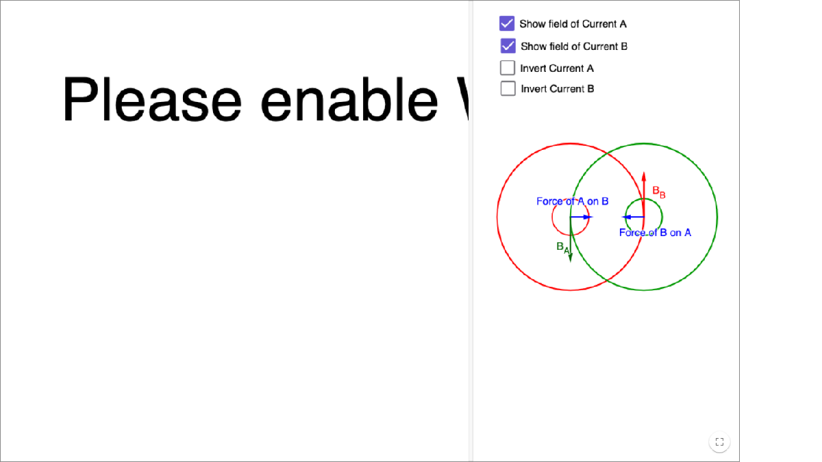 3D view of forces on parallel currents using GeoGebra interactive preview