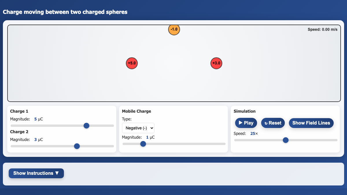 Moving charge between two charged spheres interactive preview