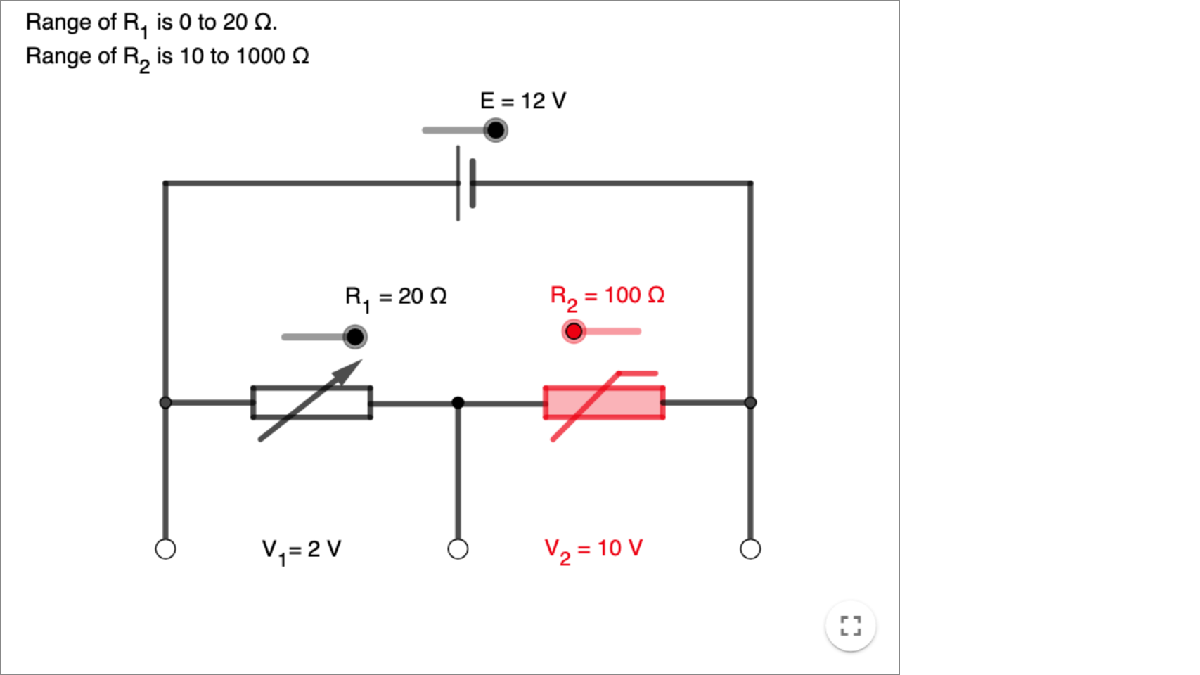 Potential Divider with Thermistor Applet interactive preview