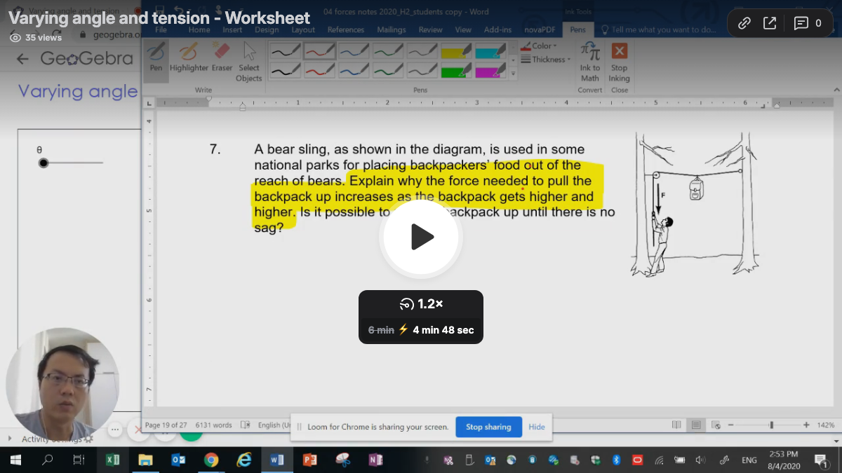 Using Loom and GeoGebra to explain a tutorial question interactive preview